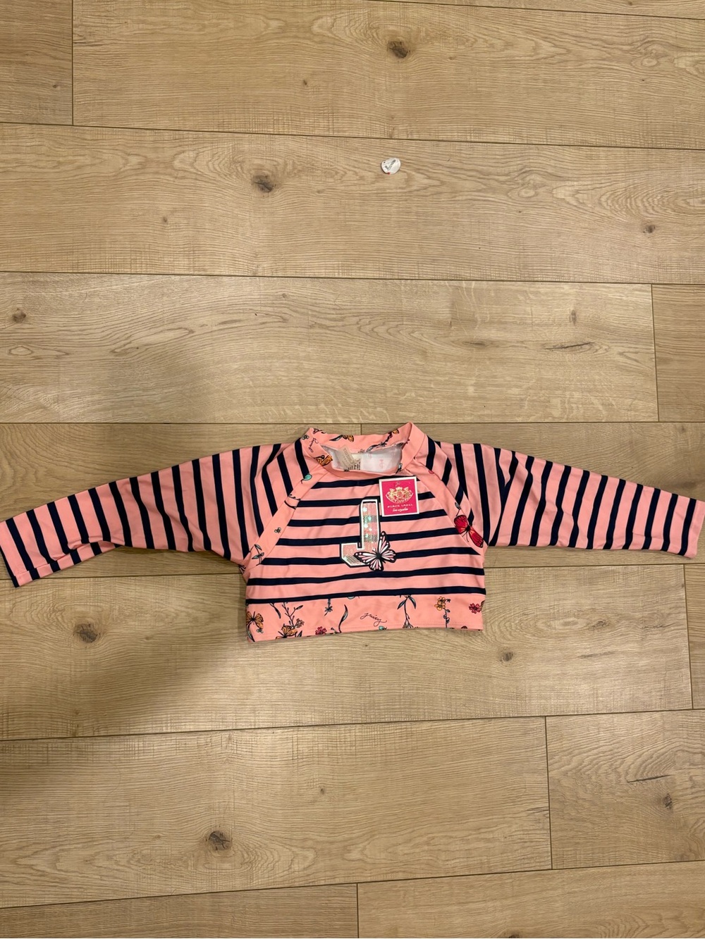 Juicy Couture Pink & Navy Striped Kids Long-Sleeve Rashguard